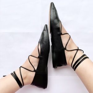 ZARA LEATHER BALLERINA FLAT LACE UP SHOES 7.5